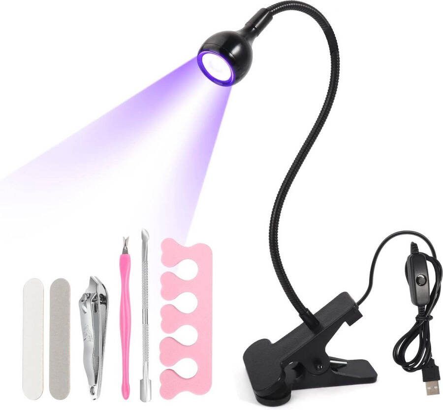 Elektrische Nageldroger GOOSECK LED met verstelbare intensiteit voor nagellakharding 5W roteerbare mini -gel nagellamp nageldroger clip Home Diy Salon Manicure Zwart