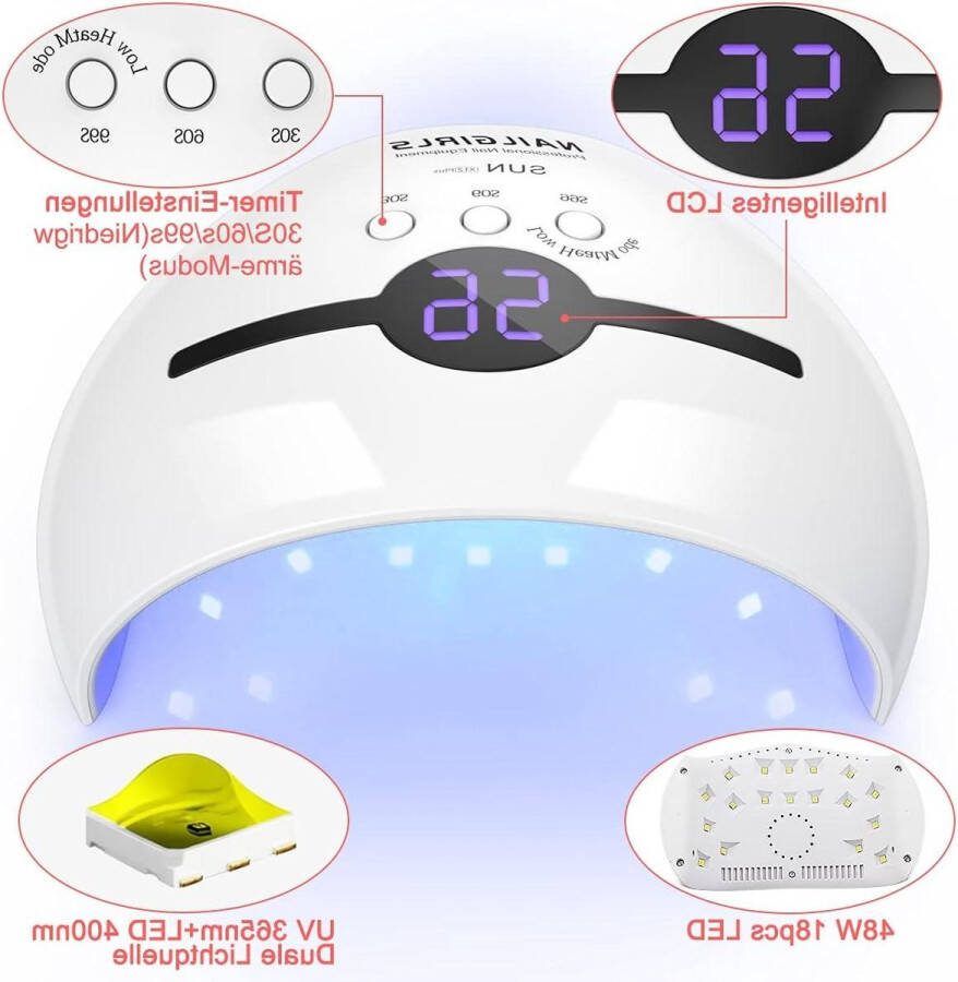 Elektrische Nageldroger Professionele Nageldroger- UV LED nagellamp- 48W- 18 Lampparels- 3 Timer- LCD Display- Automatische Sensor- Sun nagellamp- Thuis en in de Salon