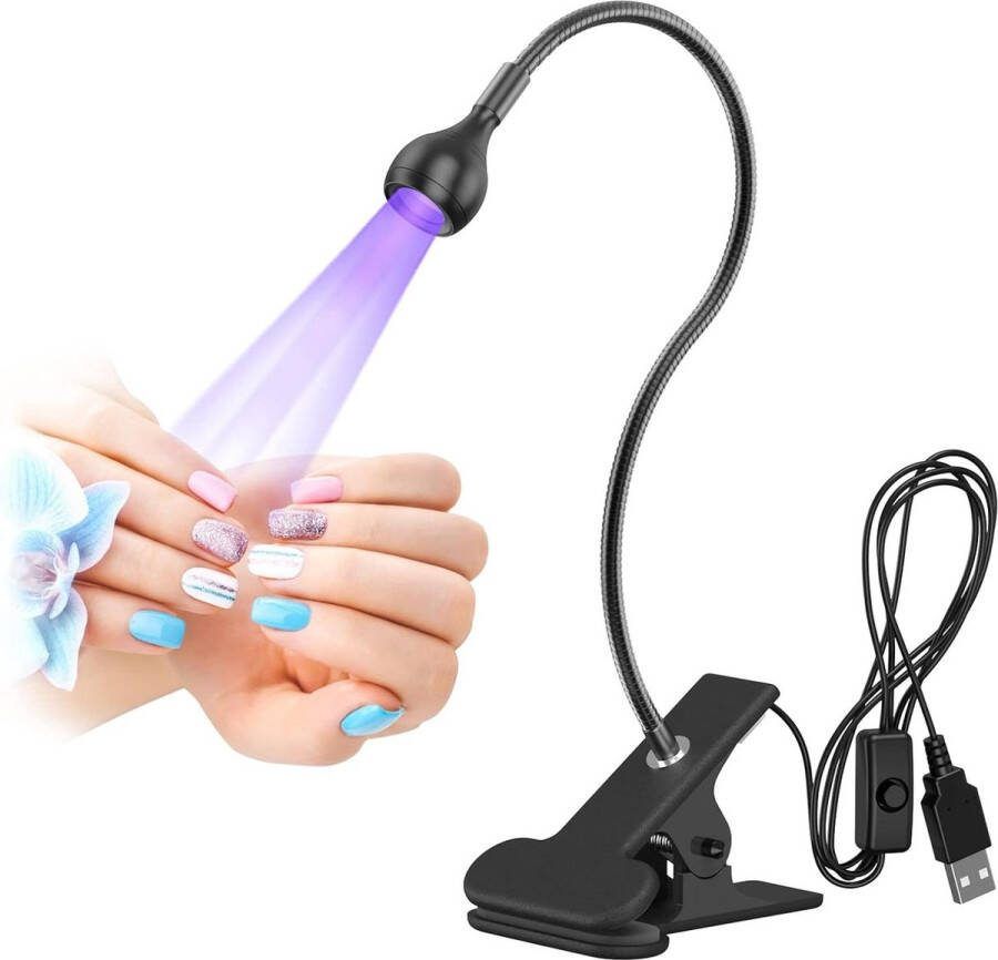 Elektrische Nageldroger UV-lijm uithardingslamp Nageldroger LED Nagellamp 3W USB-lijmlamp Ultraviolet Violet Licht met Clip en Schakelaar Zwart