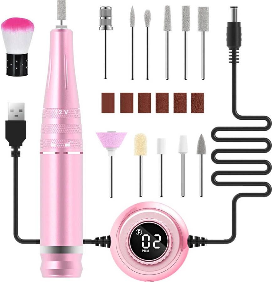 Elektrische Nagelfrees 35000 rpm 11 in 1 Professionele manicureset elektrisch voor het verwijderen van acrylgel eelt nagelriemen. Nagelreparatieset voor beginners thuis (roze)