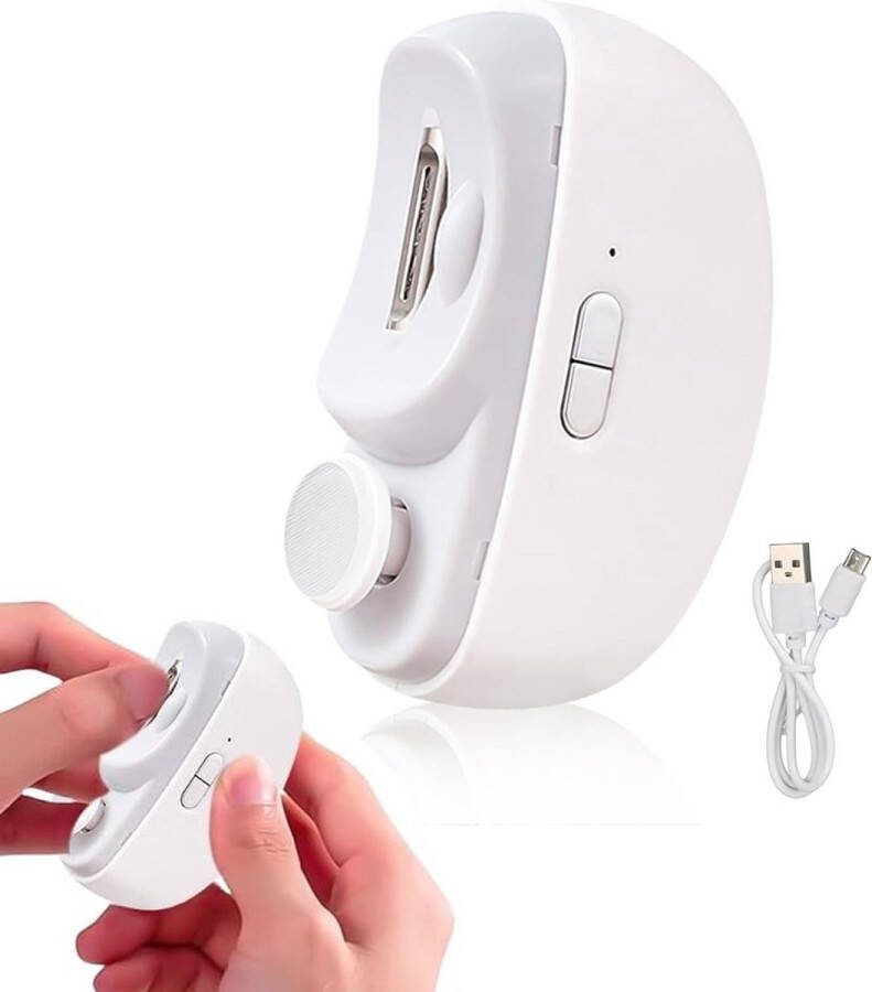 Elektrische nagelknipper 2 snelheden automatische nagelknipper met slijpkop en ledlicht professionele nagelknipper voor kinderen en volwassenen USB-oplaadbaar- instelbaar(Kleur:Wit)
