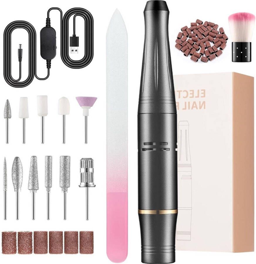 Elektrische Nagelvijl 23000 tpm 11-in-1 nagelfrees met instelbare snelheid en richting veilig voor beginners acrylgel & Shellac nagelriem voor gelnagels