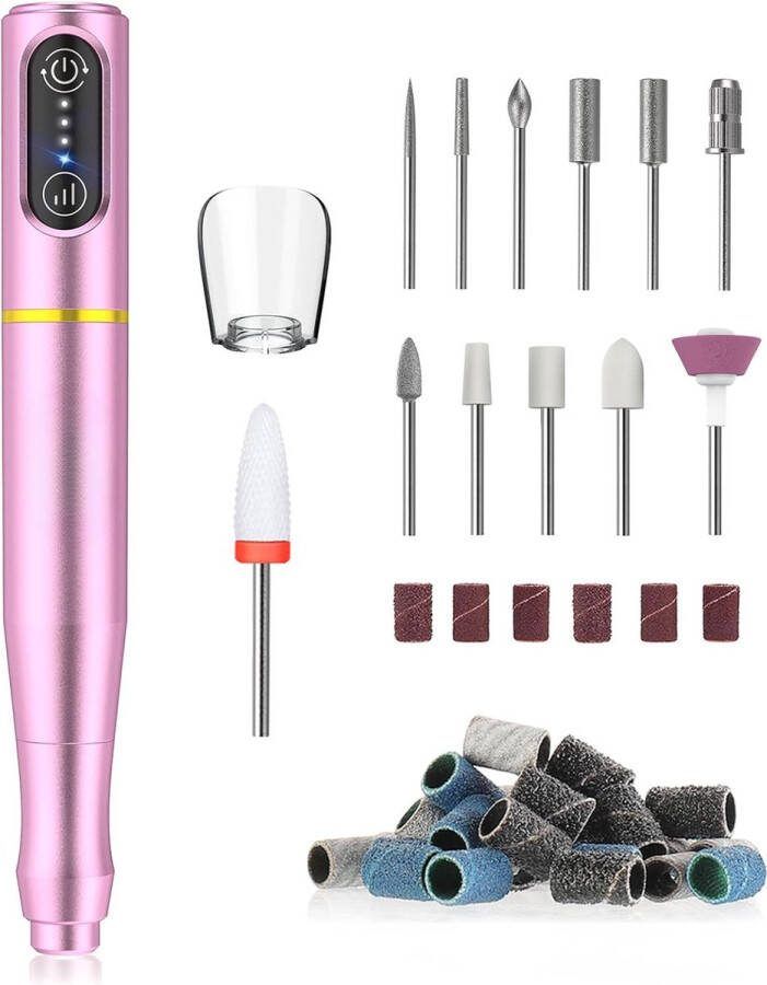 Elektrische Nagelvijl Nagelvrees Elektrische Nagelvrees 12 Bitjes 36 schuurrolletjes Manicure & Pedicure set 3 Snelheden 25000RPM