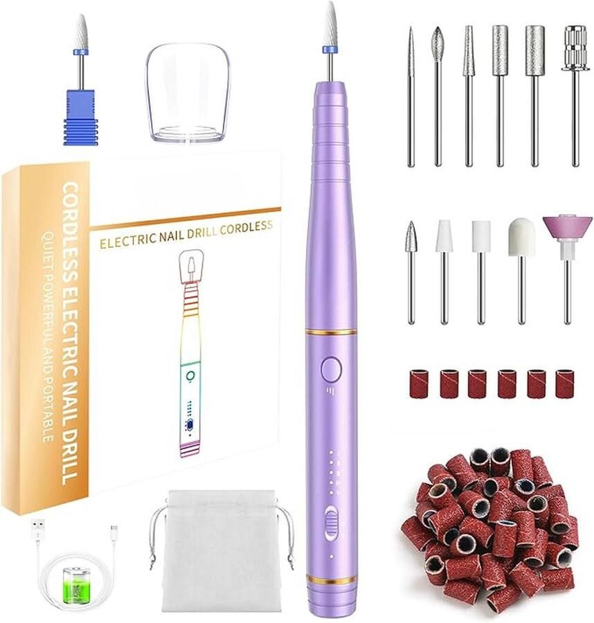 Elektrische Nagelvijl Nagelvrees Elektrische Nagelvrees 12 Bitjes 36 schuurrolletjes Manicure & Pedicure set 5 Niveaus 20000RPM