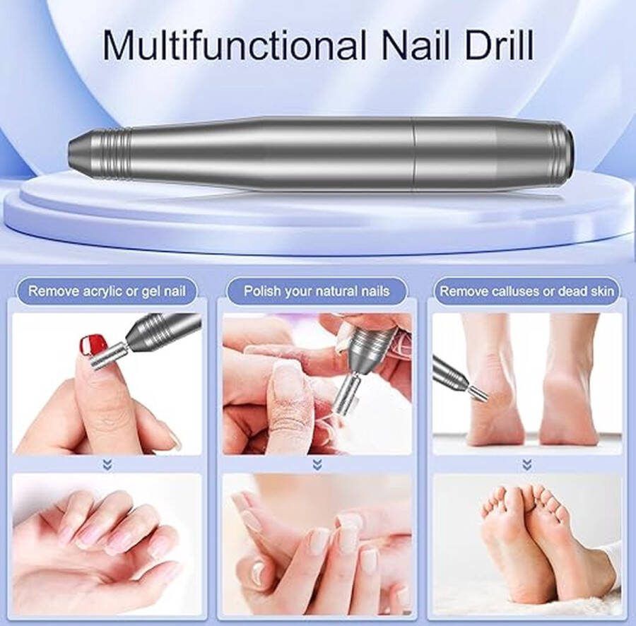 Elektrische Nagelvijl Nagelvrees Elektrische Nagelvrees 6 Bitjes 16 schuurrolletjes Manicure & Pedicure set 20000RPM
