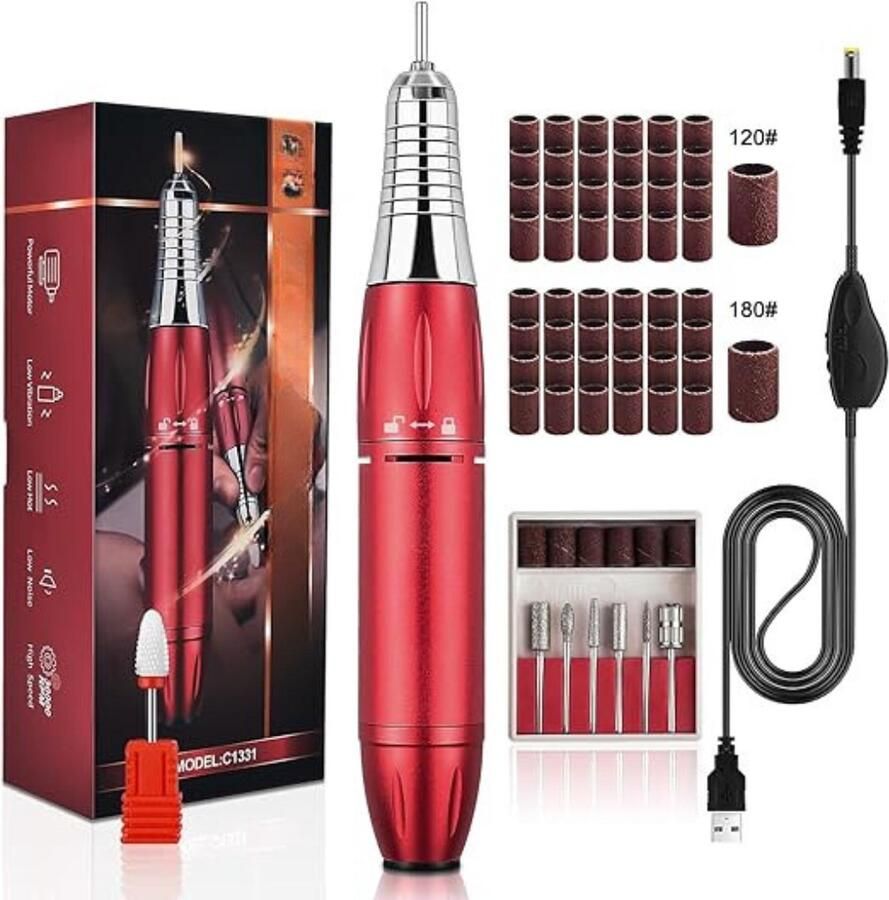 Elektrische Nagelvijl Nagelvrees Elektrische Nagelvrees 6 Bitjes 56 schuurrolletjes Manicure & Pedicure set 30000RPM