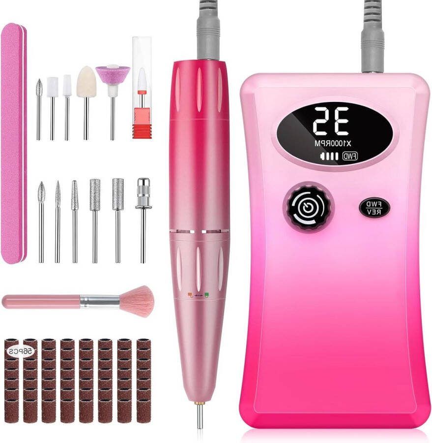 Elektrische nagelvijl professionele draagbare nagelboormachine 35000 RPM oplaadbaar manicure pedicure set met 11 bits LCD-display Nagelvijl elektrisch