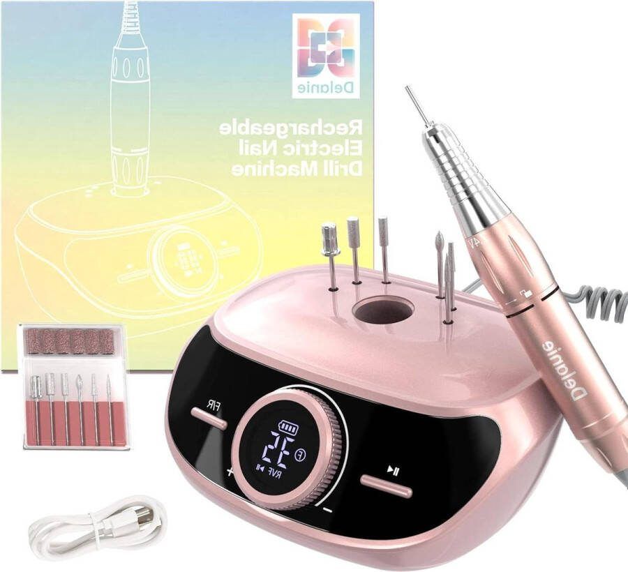 Elektrische Nagelvijl Professionele Nagelboor 35-000 rpm E-File Nagelboor Acrylnagels Geheugenfunctie Pauzeknop Gellak Dompelpoeder Roze