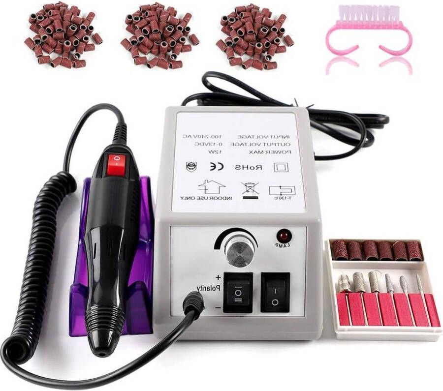 Elektrische Nagelvijl Professionele Nagelschaar Manicure Pedicure Kit met 1 Bit Kit 150 Stuks Zandstrips en 1 Nagelborstel voor Acrylnagels Gelnagels