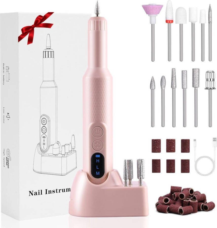 Elektrische Nagelvijlen Draadloze Elektrische Nagelboormachine met 12 nagelboren Instelbare Snelheid Elektrische Manicure- en Pedicureset Voor Thuis- en Salongebruik Draagbare E-vijlset met Oplaadbare Basis