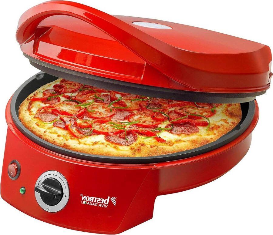 Elektrische pizzaoven grill met boven- en onderwarmte pizzagrill tot max. 180 graden 1800W rood 375x31x16 cm