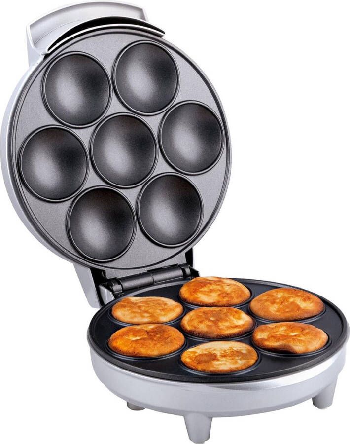 Elektrische Poffertjespan voor 7 Poffertjes Met Indicatielampje en Anti-aanbaklaag Ideaal voor Kinderfeestjes Zilver Metallic Poffertjes pan