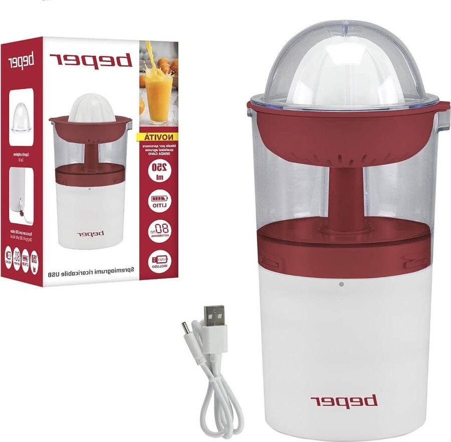 Elektrische Sapcentrifuge Oplaadbaar 250 ML 20W USB-kabel Rood Wit