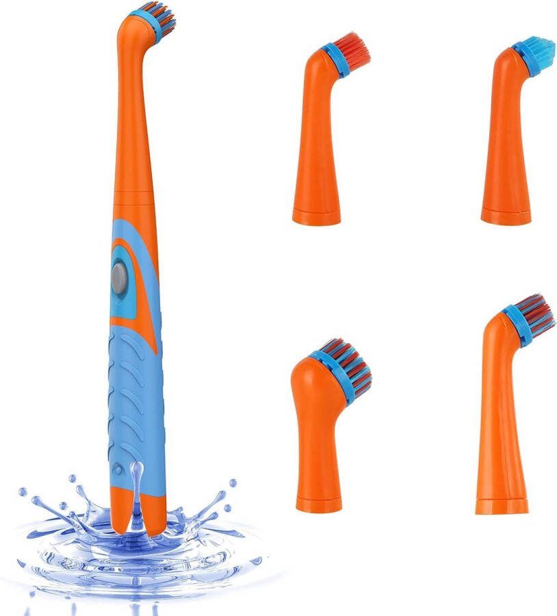 Elektrische schoonmaakborstel Elektrische schrobborstel Reinigingsborstel Scrubber Werkt op AA batterijen opzetstukken Oranje