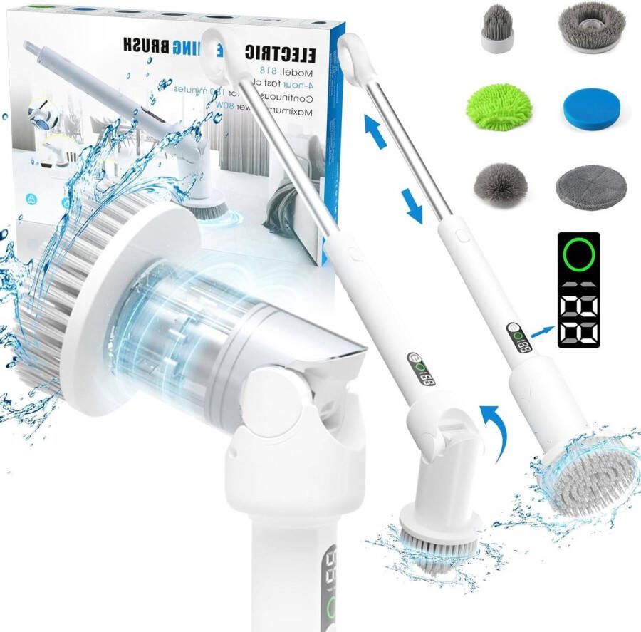 Elektrische scrubber reinigingsborstel met 6 verwisselbare koppen 5000 mAh batterijen IPX5 waterdicht badkamer toilet keuken huishouden auto