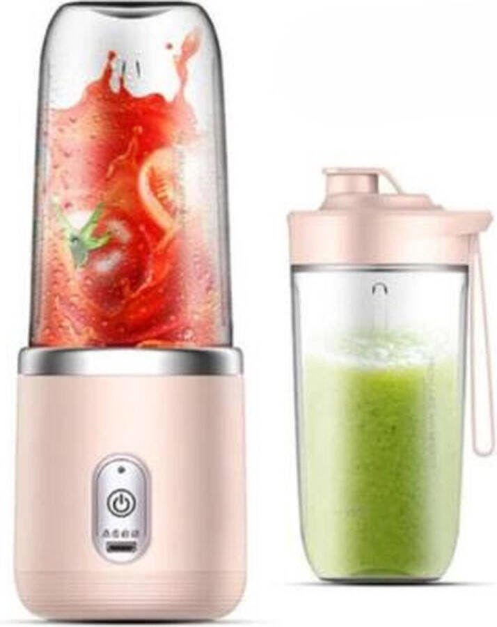 Elektrische Shaker + Extra Glazen Beker – Draagbare Blender To Go – Milkshake Machine – Milkshake Maker 400ml – Oplaadbare blender Fruit Mixer 2 in 1 Blender en Drinkglas Portable Travel Blender voor Onderweg Roze