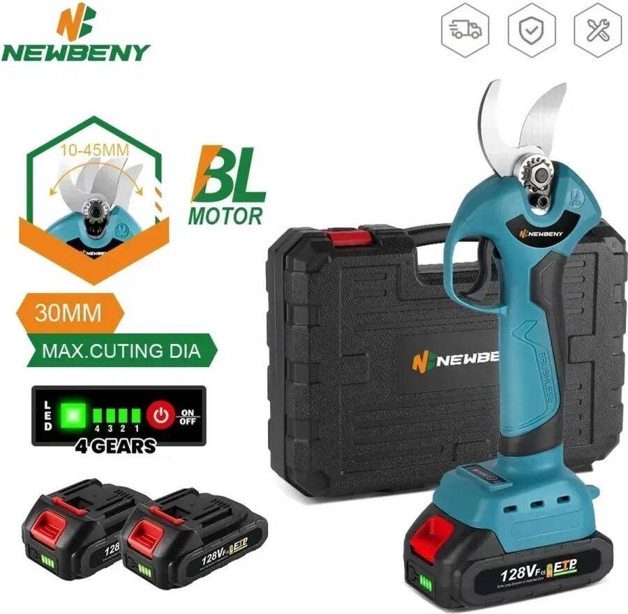 Elektrische Snoeischaar 4 Tandwielen Elektrische Schaar Boomgaard 30mm Struik Incl. 2 Accu's en Oplader Inclusief Opbergbox Voor Makita 18V Batterij