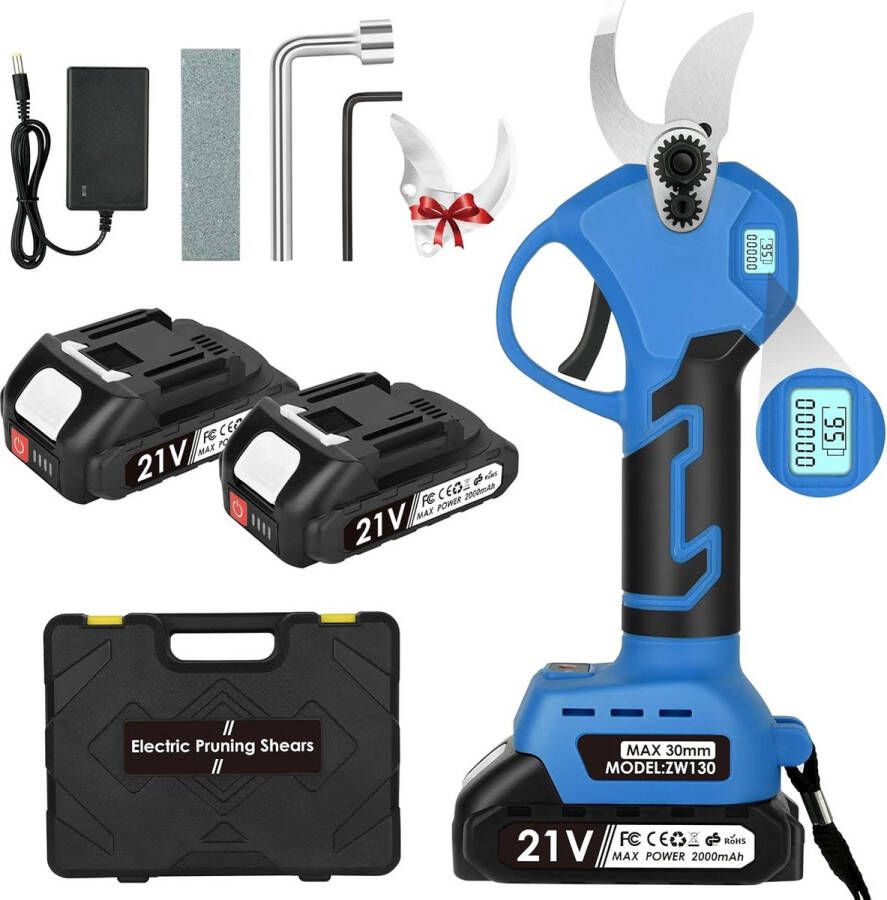 Elektrische snoeischaar Met 2 accu's Accu snoeischaar Elektrische snoeischaar met accu takkenschaar Inclusief koffer Must have voor in de tuin!