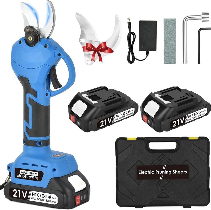 Elektrische snoeischaar Met 2 accu's Accu snoeischaar Elektrische snoeischaar met accu takkenschaar Inclusief koffer Must have voor in de tuin!