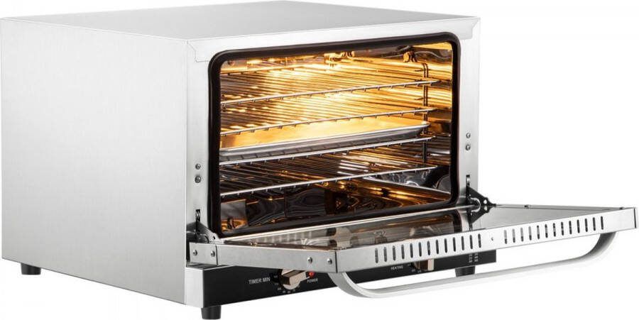 Elektrische Tafeloven 47L 43Qt Kleine Oven 1600W 4-laags Mini Elektrische Oven met Glazen Deur Aan de Voorkant Elektrische Tafel Top Convectie Oven met Dienbladen Draadrekken Cliphandschoenen