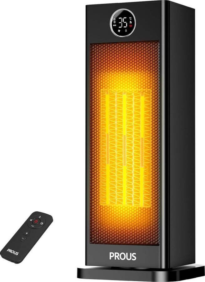 Elektrische Verwarming met 2s Snelle Verwarming Incl. Afstandsbediening Zwarte Keramische Ventilatorkachel Draagbare Ventilator met Luchtbevochtiger 70° Draaifunctie 2000W