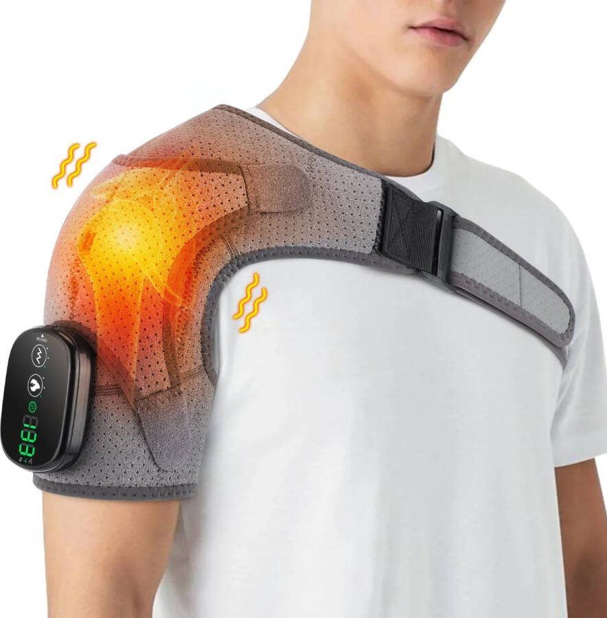 Elektrische Verwarming Massage Pad voor Schouders – 3-Snelheden Instelbare Verhitte Rug- en Schouderbrace Draagbare Relaxerende Nek- en Schoudermassageband Massageapparaat Schouders en Nek