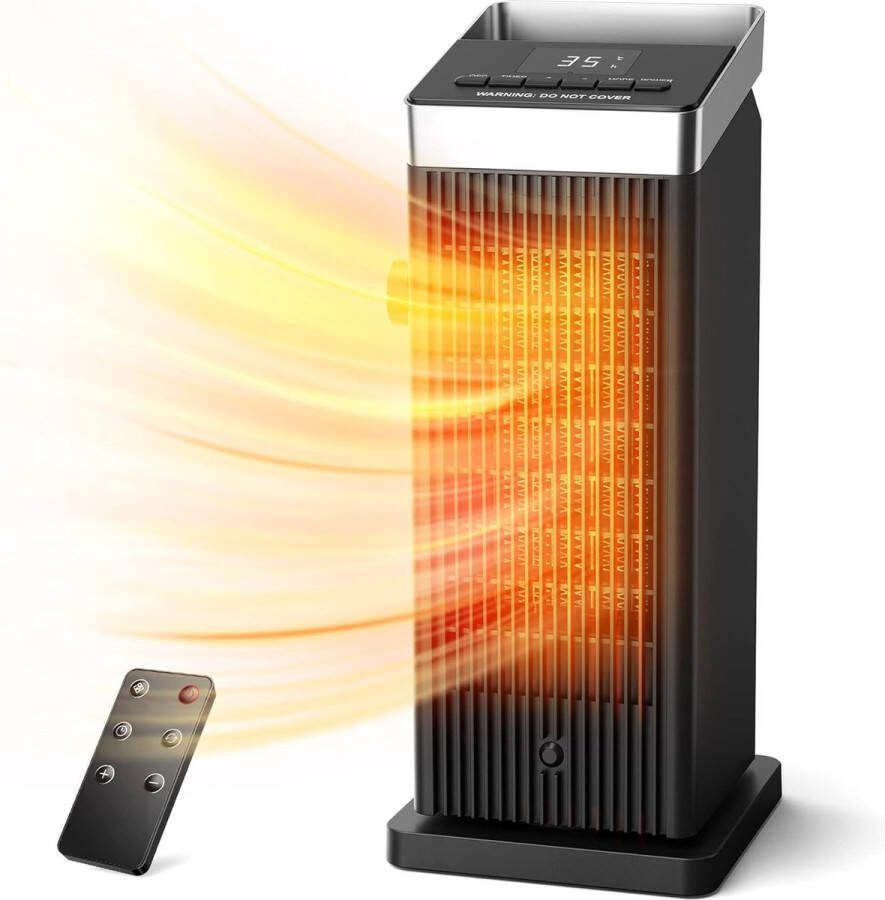 Elektrische Verwarming Thermostaat 90° Oscillatie Windregeling Afstandsbediening 24H timer Windregeling Meervoudige Bescherming 3 modi Thuis Kantoor Zwart