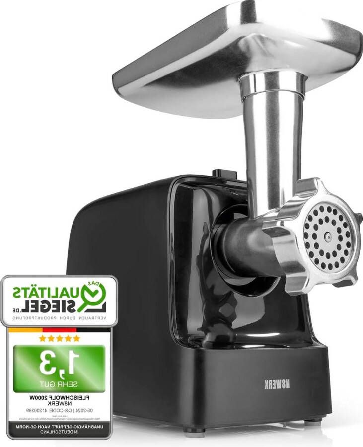 Elektrische vleesmolen krachtige 2000 W motor Midnight Edition 5-in-1 functie voor vlees kebbe groenten salade spuitgebak voor- en terugloop 2 standen Vleesmolen