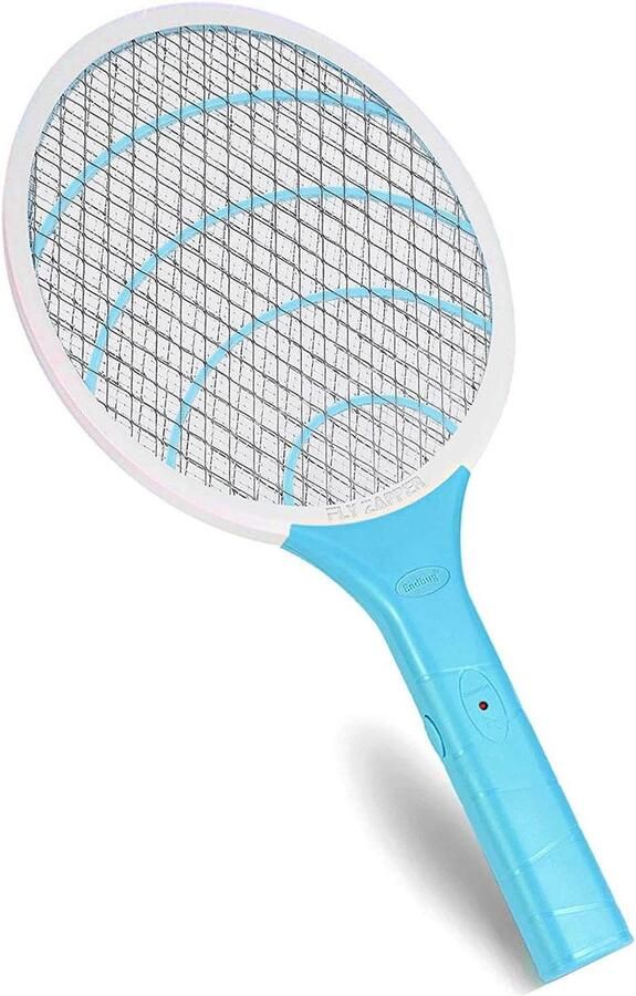 Elektrische Vliegenmepper Extra Sterk 3000 V Elektrische Insectenverdelger Insectenmoordenaar voor Binnen en Buiten Werkt op Batterijen Dubbele Lagen Mesh-bescherming Blauw