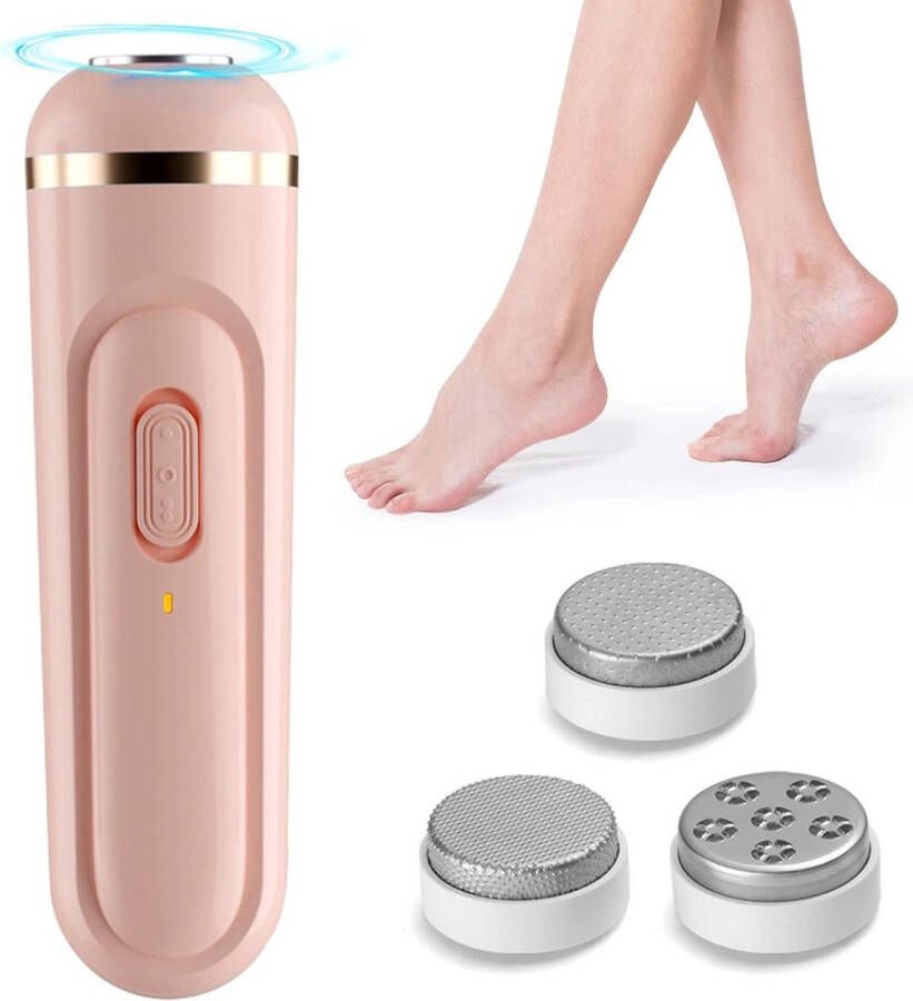 Elektrische voetvijl voor harde huid USB oplaadbare voeten harde huidverwijderaar met 3 slijpkoppen waterdichte voetverzorging voor droge dode en gebarsten voeten (roze)