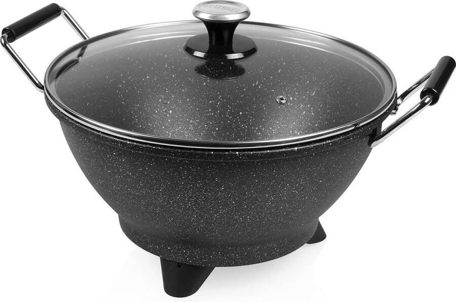 Elektrische wok 1400 watt Roerbakpan 7 liter diameter 35 cm met instelbare thermostaat en marmercoating in zwart