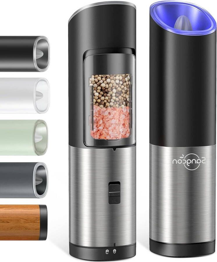 Elektrische Zout- en Pepermolen Set Zwaartekrachtsensor Keramische Grinder LED Licht Kruidenmolen Roestvrij Staal Zwart 2 Stuks salt and pepper grinder set copper