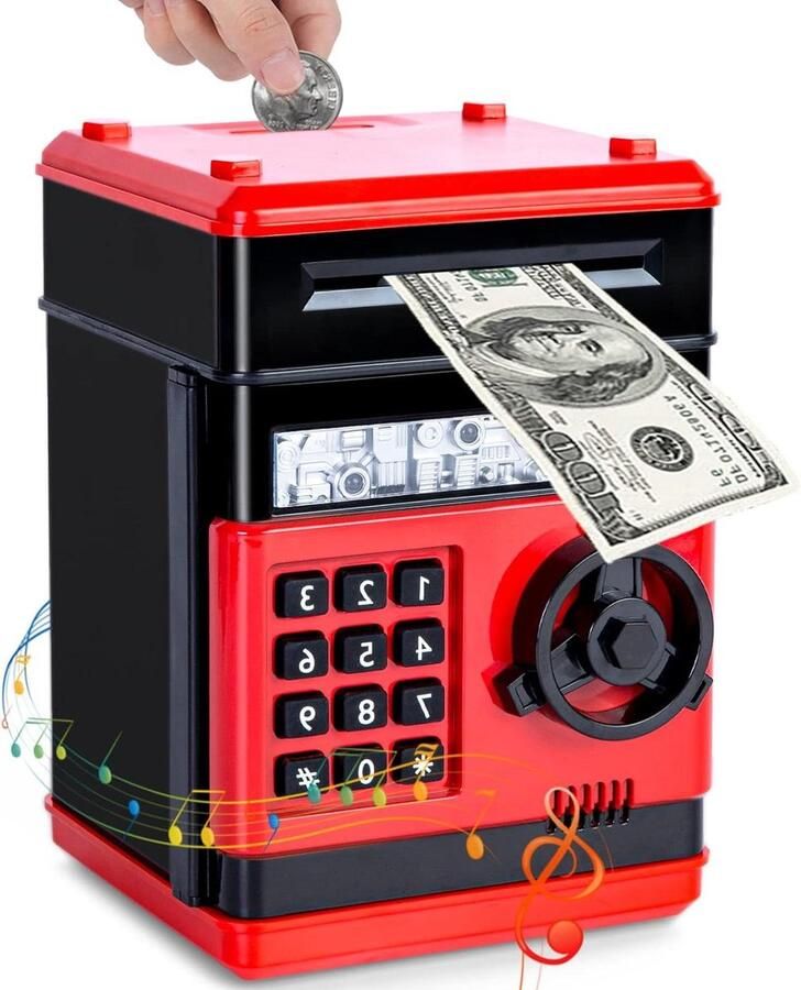 Spaarpot Elektronisch Kinderen Geld Wachtwoord Mini-ATM Rood 3-12 Jaar Oude Jongens Meisjes Verjaardag Kerst Kinderdag Geschenken