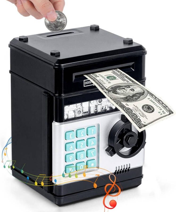 Elektronisch Spaarpot Geldbank voor Kinderen 5-12 Jaar Jongens Meisjes Automatisch Geldmunten Spaardoos Digitale Wachtwoord Spaarvarken Mini ATM Speelgoed Verjaardag Cadeaus Zwart