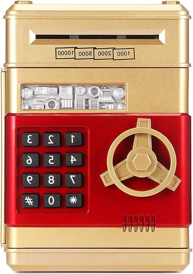 Elektronisch spaarvarken met wachtwoord Bankje voor geld en munten Mini ATM bankje voor kinderen (goud)