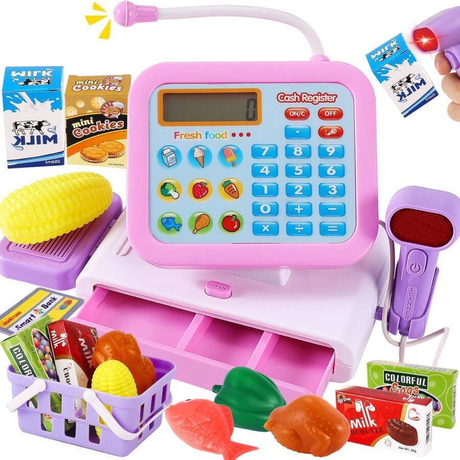 Elektronisch speelgoed tot kinderen kassa met scanner rekenmachine echt kinderen doen alsof winkelen winkel rollenspel geld spel geschenken voor jongens meisjes kinderen peuter