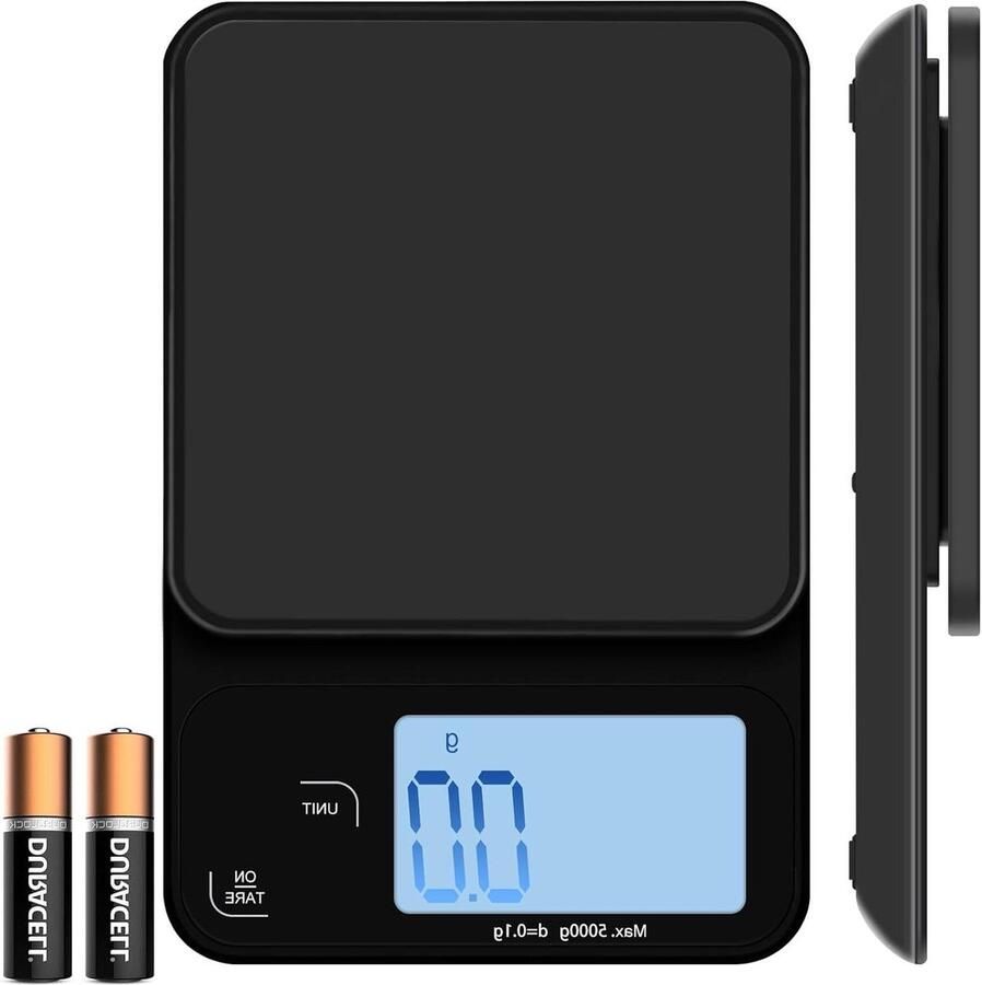 Elektronische koffieweegschaal 5 kg 01 g multifunctionele keukenweegschaal digitaal wandmontage groot lcd-display tarra-functie zwart