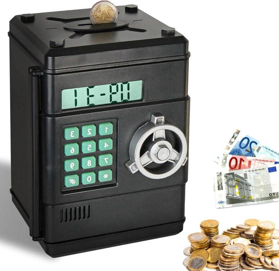 Elektronische spaarpot automatische telling digitale kluis 6-cijferige code munten bankbiljetten klokfunctie verjaardag Kerstmis kinderen volwassenen