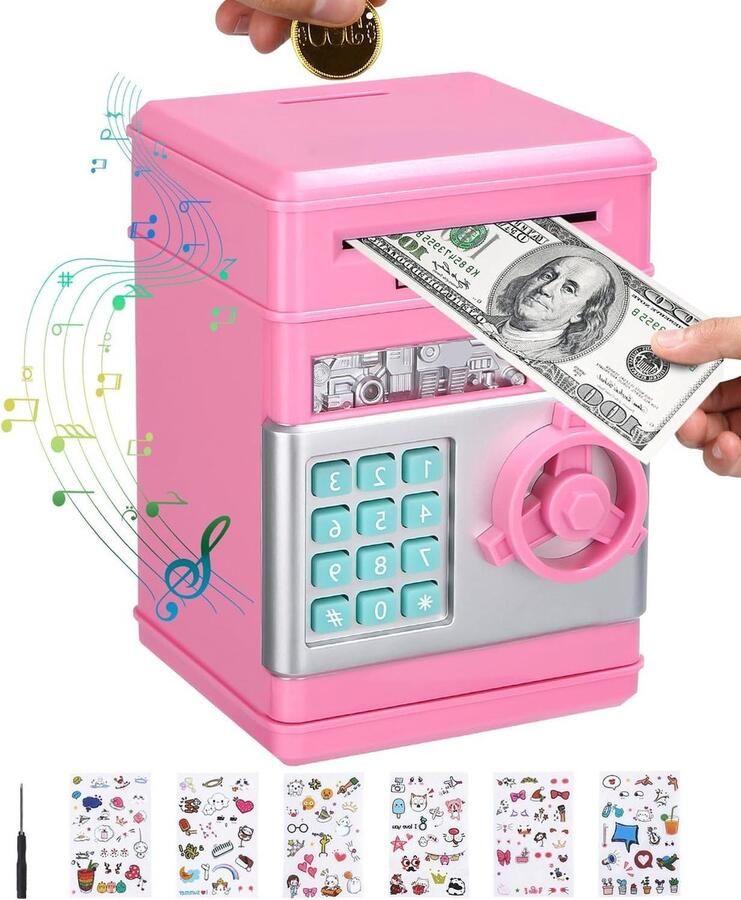 Elektronische Spaarpot voor Kinderen ATM Money Box Roze Verjaardagscadeaus 3-12 Jaar Speelgoed Spaarpot met Elektronisch Slot
