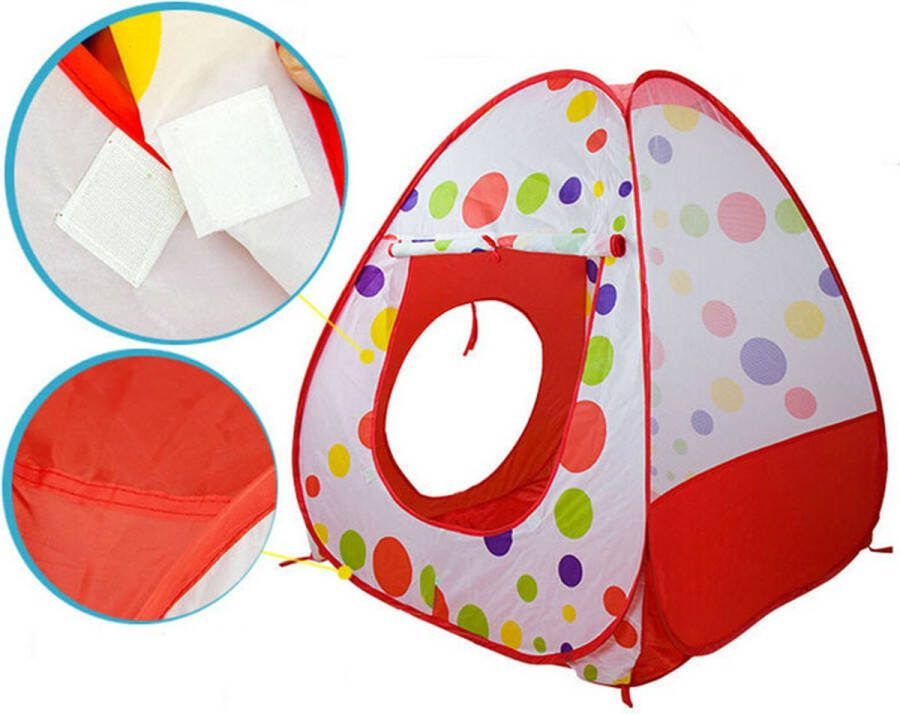 EliteNest 3-in-1 Speeltent Tunnel Opvouwbaar Indoor Kinderbox Speeltuin met Oceaanballen Voor Baby's en Peuters Kleur Rode Stippen