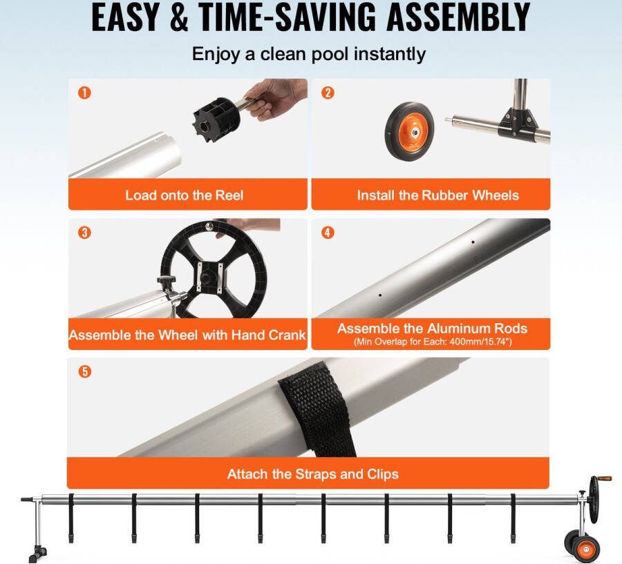 EliteNest Zwembad Cover Haspel Solar Inground Aluminium Haspel Verstelbaar Inclusief Zandzakken 40 kg Draagvermogen Roestvrij Staal Eenvoudige Installatie