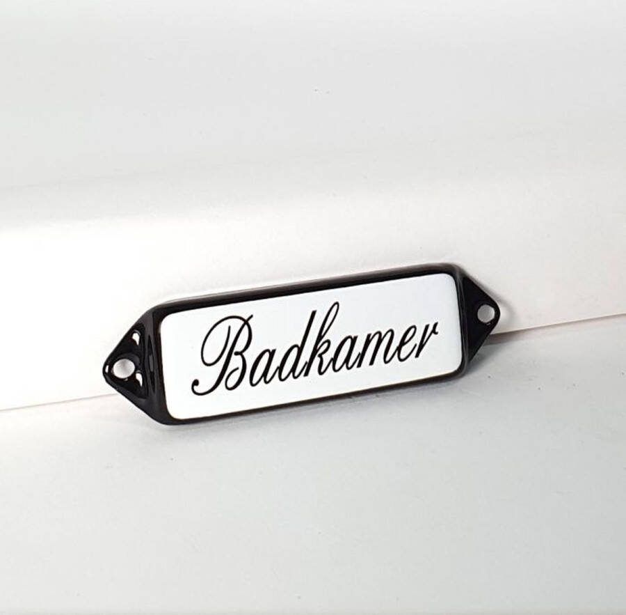 Emaille deurbordje wandbord Badkamer 10 x 3 cm model oor schuinschrift