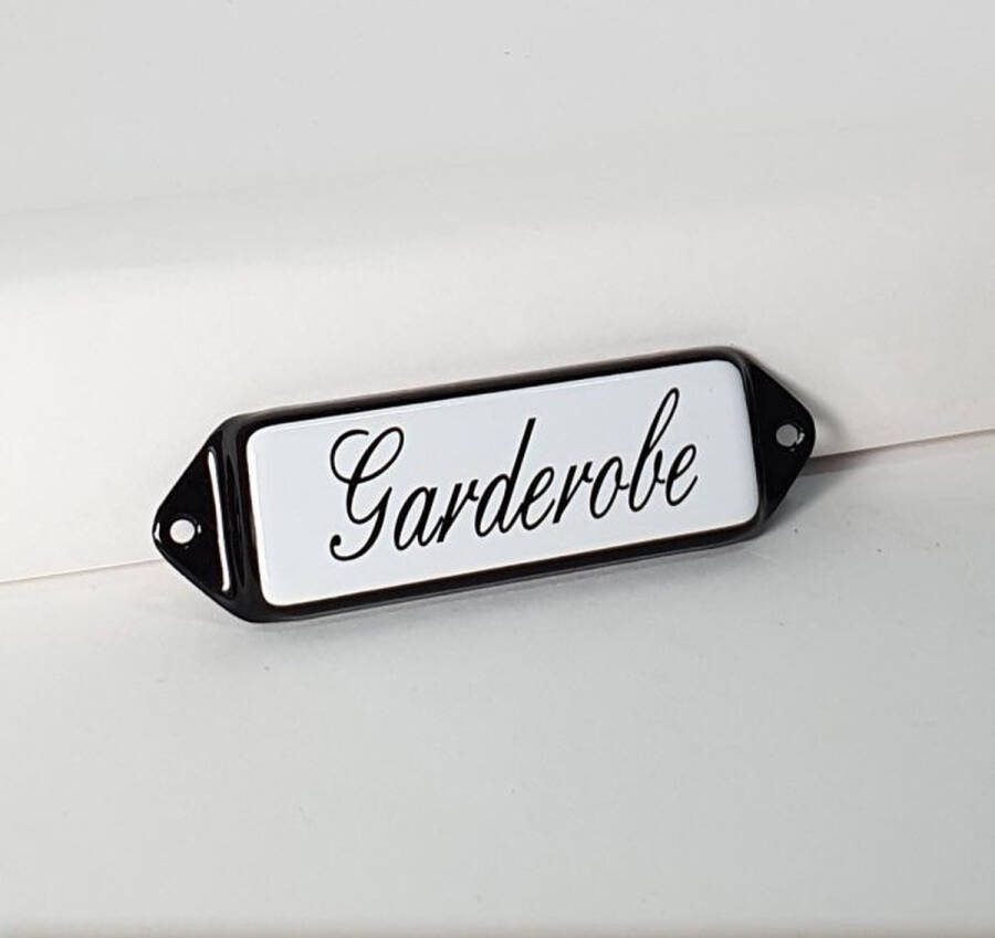 Emaille deurbordje wandbord Garderobe 10 x 3 cm model oor schuinschrift