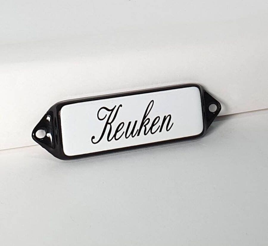 Emaille deurbordje wandbord Keuken 10 x 3 cm model oor schuinschrift