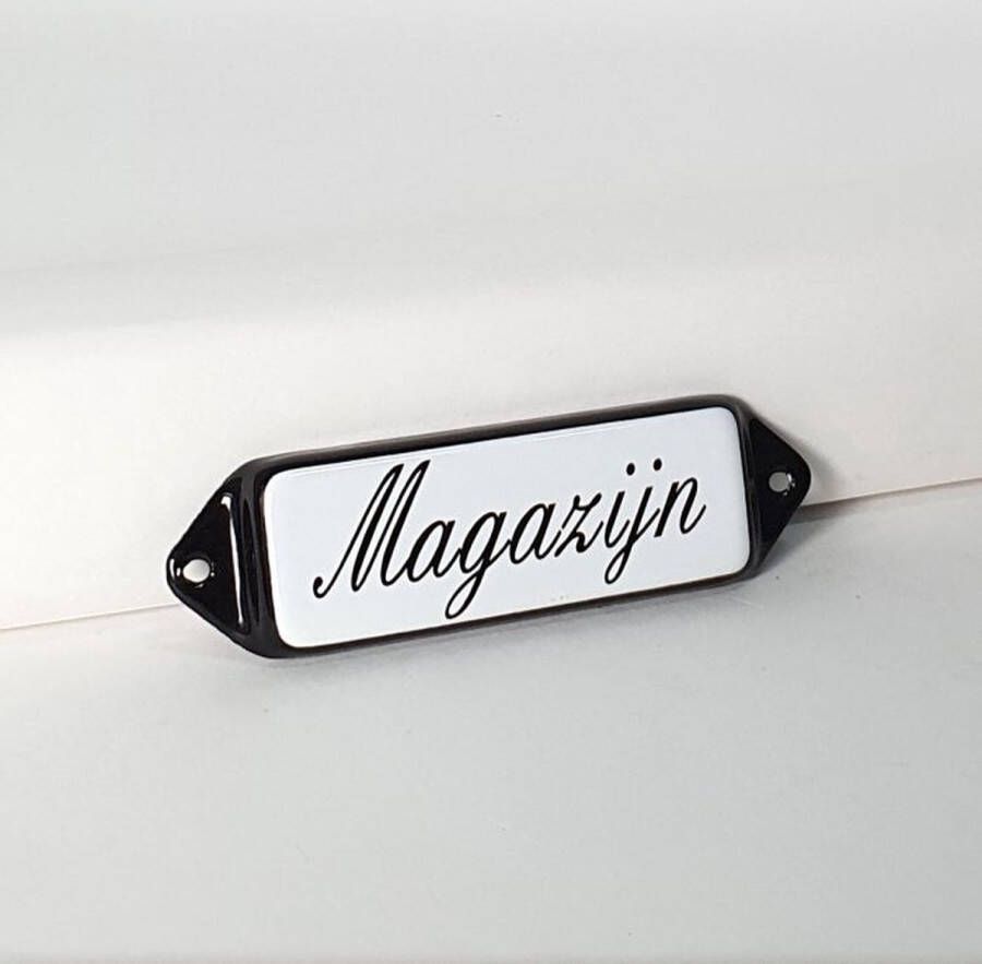 Emaille deurbordje wandbord Magazijn 10 x 3 cm model oor schuinschrift