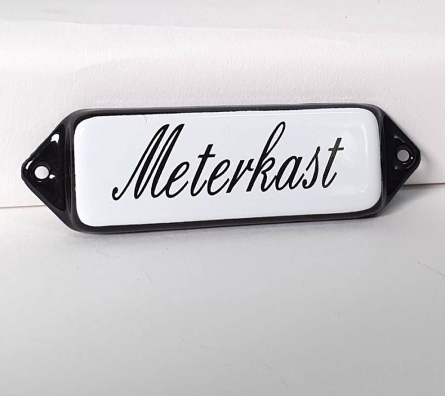 Emaille deurbordje wandbord Meterkast 10 x 3 cm model oor schuinschrift