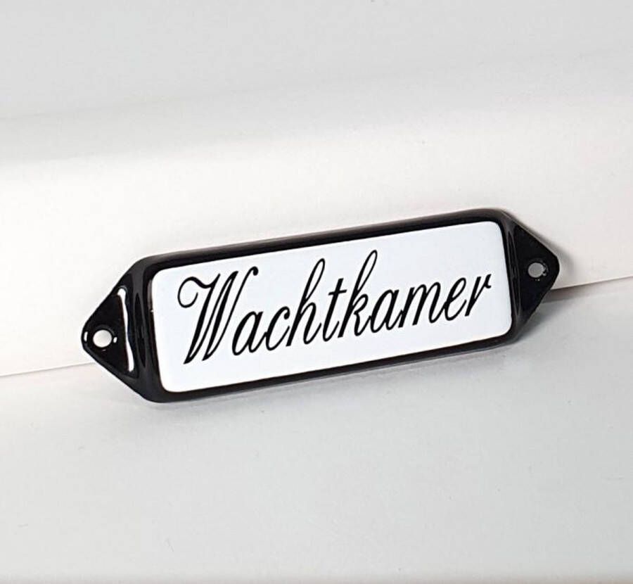 Emaille deurbordje wandbord Wachtkamer 10 x 3 cm model oor schuinschrift