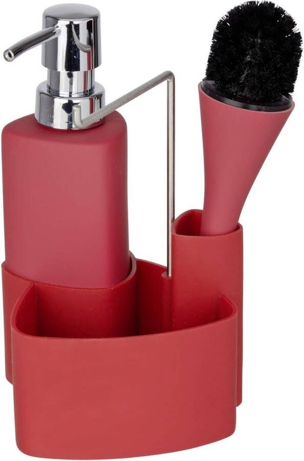 Empire 4-in-1 afwasmiddeldispenser afwasborstel spoeldoekhouder & organizer hoogwaardige keramiek met soft-touch oppervlak inhoud 250 ml 11 x 19 x 12 5 cm rood