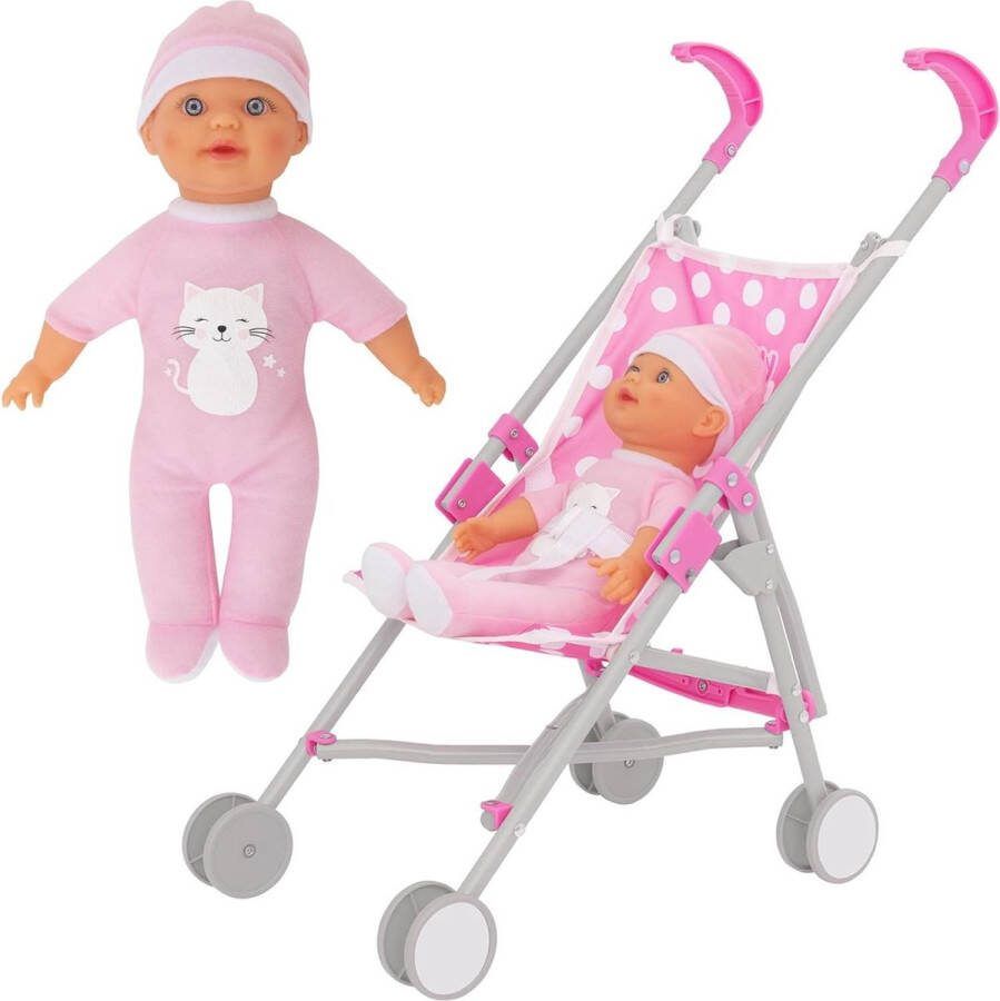 Enkele kinderwagen en pop babypop kinderwagen inclusief bijpassende pop speelgoedpoppen buggy opvouwbare kinderwagen met paraplu poppenstoel