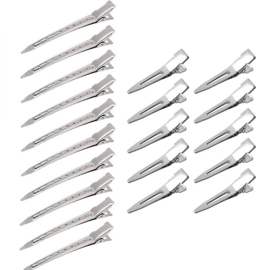 EnteBill Haarspelden 20 Stuks Zilveren Eendenbill Kappersspelden 10x 3 7 Inch & 10x 3 5 Inch Metalen Haarclips met Gaten